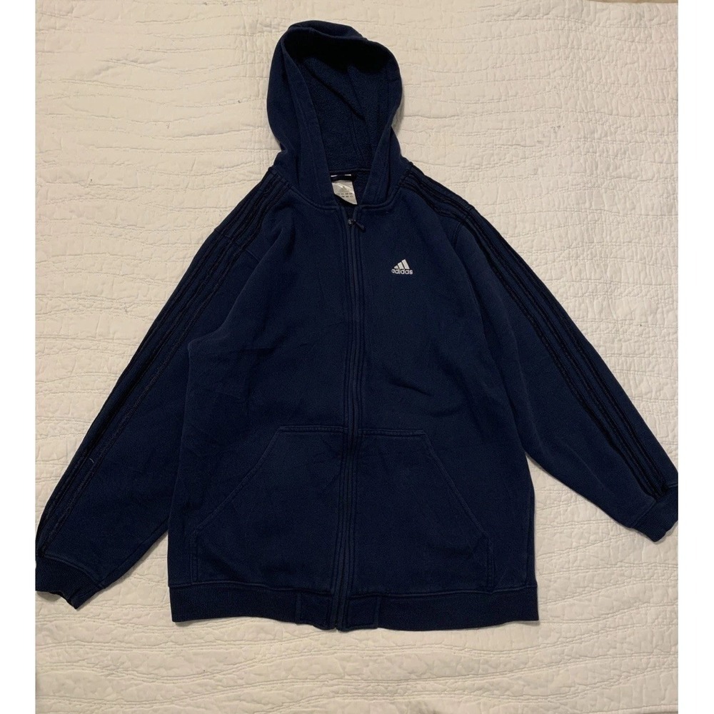 Adidas Fleece 3-Stripes hooded sweatshirt in navy blue Size L